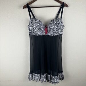 Vintage Y2K Torrid Women Plus Size 0X Zebra Babydoll Sheer Mesh Babydoll Nightie